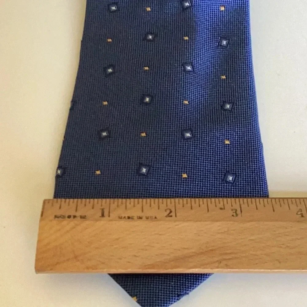 Land’ End Gold & Navy 100% Silk Handsewn Tie - Picture 2 of 7